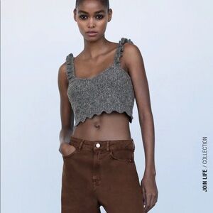Zara Knit Crop Top in Gray Size Small